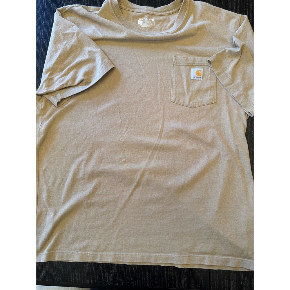 Carhartt Loose Fit Pocket Tee Mens L Tan Khaki Logo Patch Short Sleeve Shirt